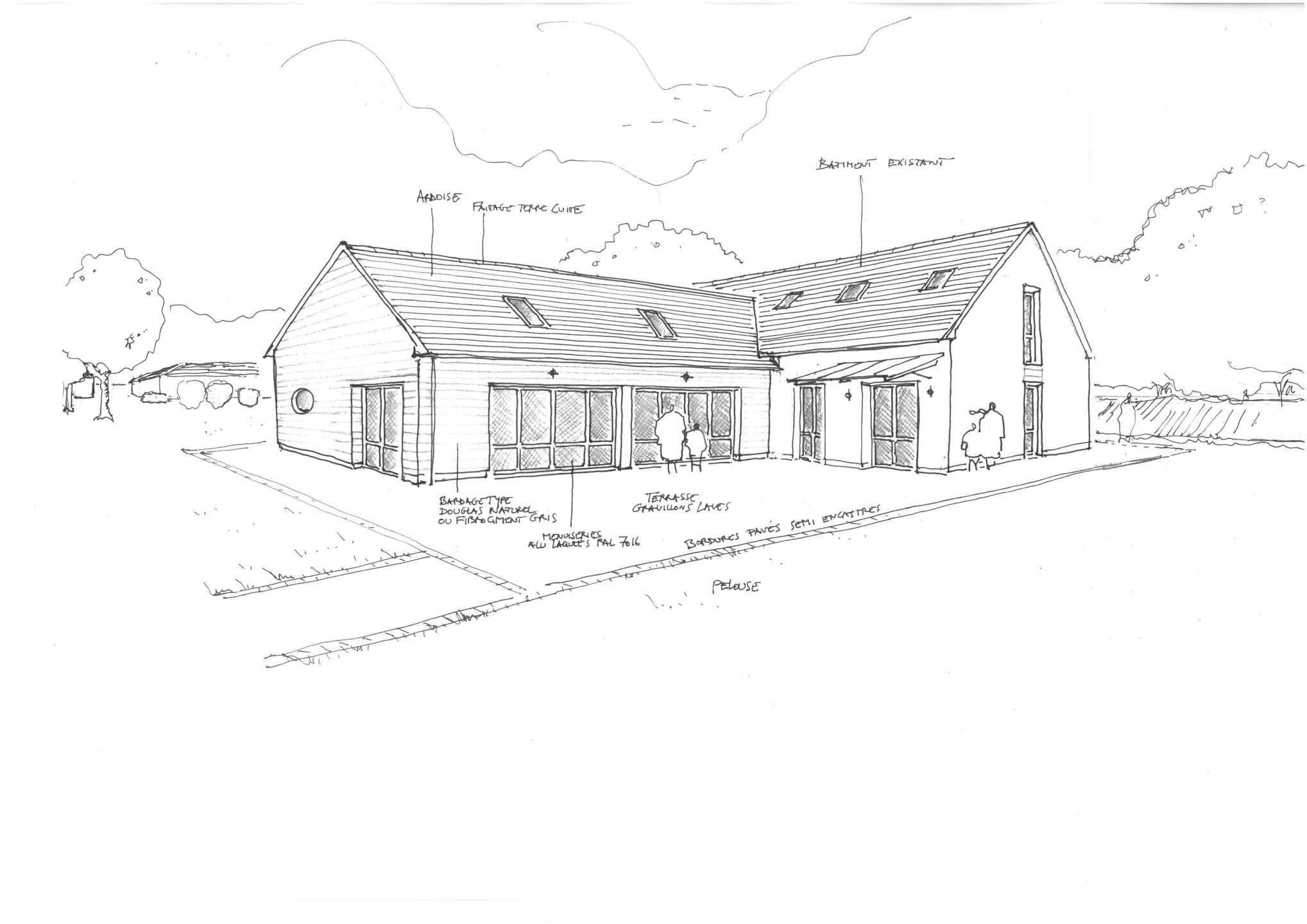 CROQUIS EXTENSION RENOVATION PROJET 1 LA FERME DE TOBIE FOUESNANT - Quimper Fouesnant